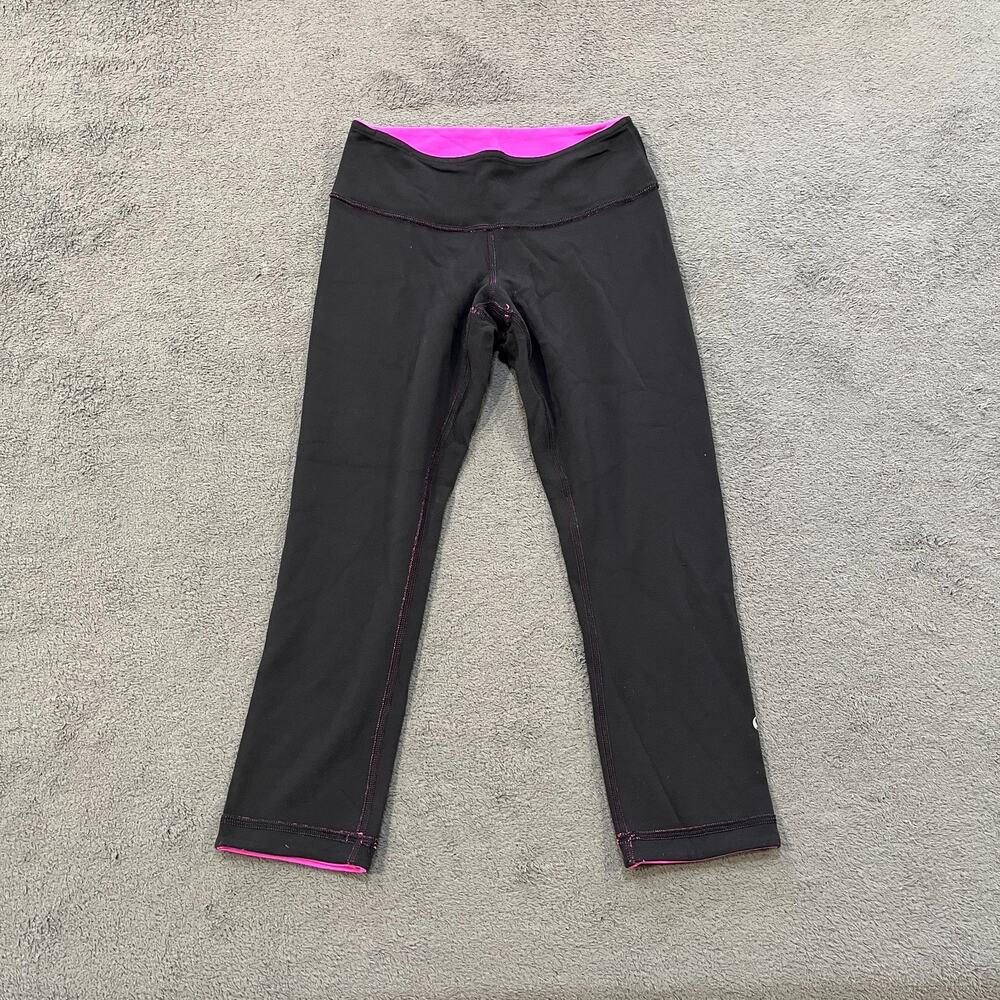 Lululemon Black Bright Pink Cropped Athletic Yoga Leggings Women's Size 4